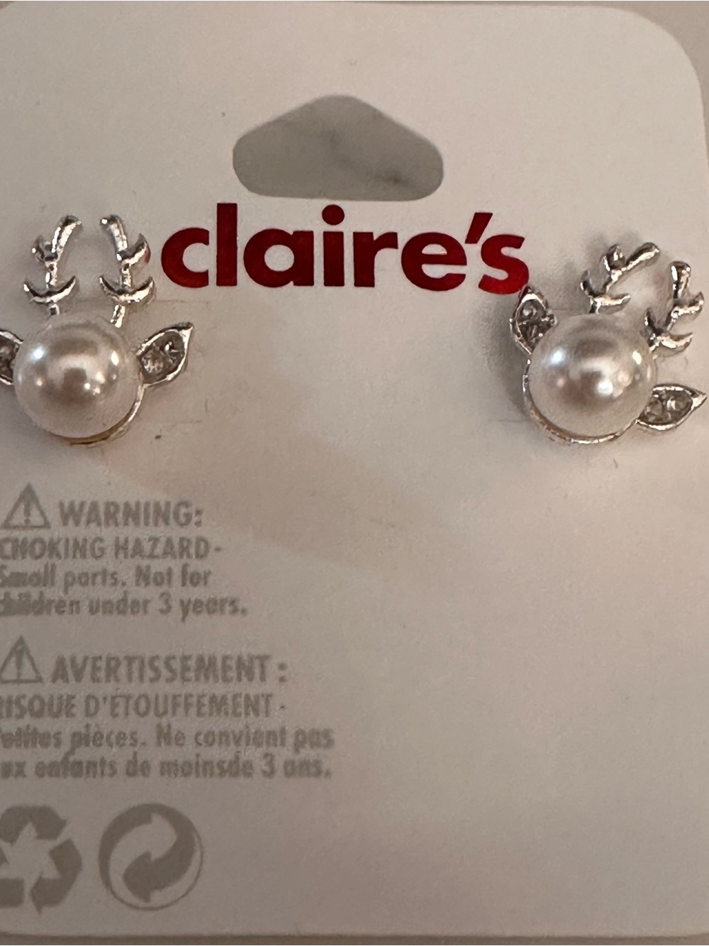 2 Pairs  Silver Reindeer 🦌 Pearl Stud Earrings - Red Santa 🧑‍🎄 hat earrings